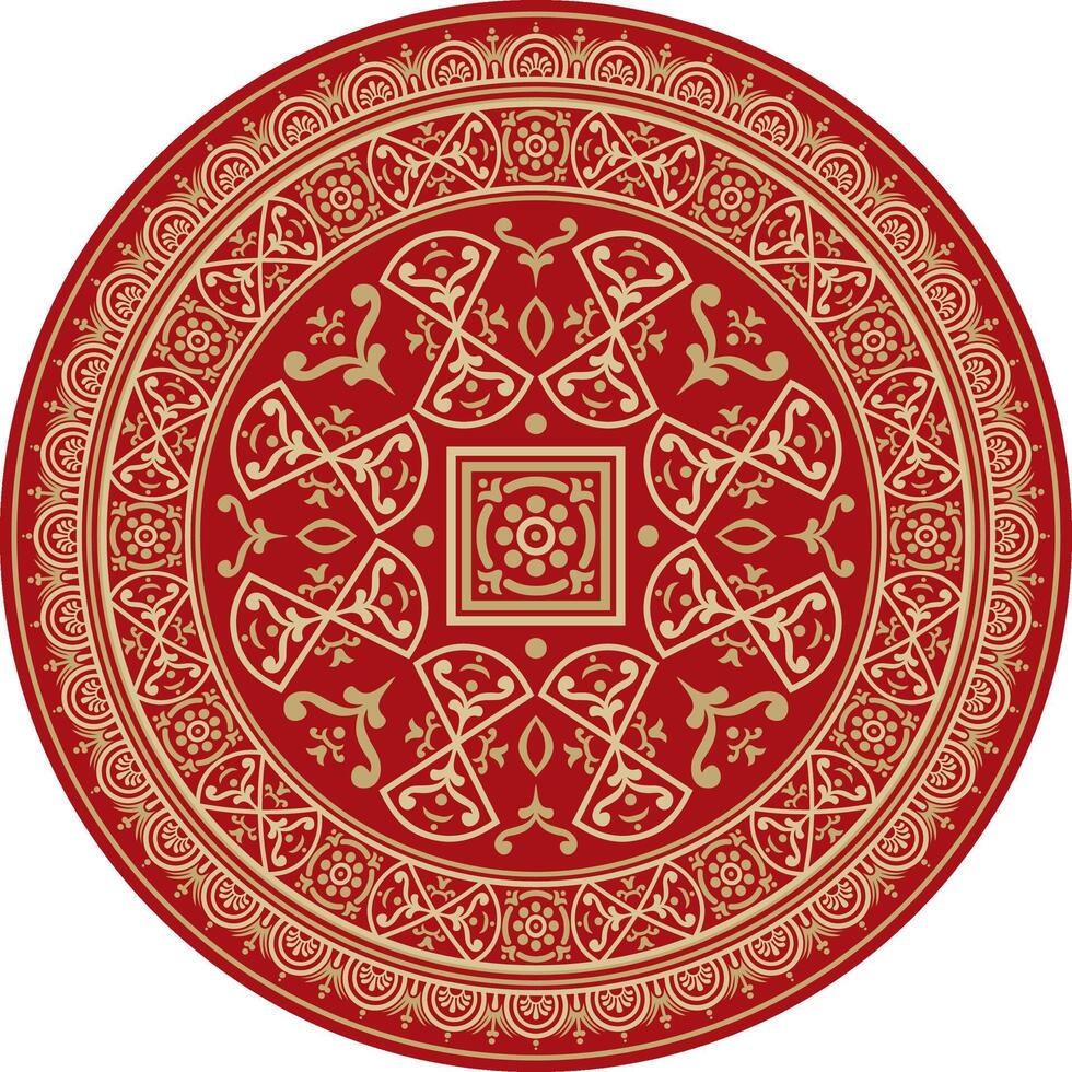 round gold with red border, frame, Pompeii ring. Circle Neopolitan ornament. Art Ancient Rome vector