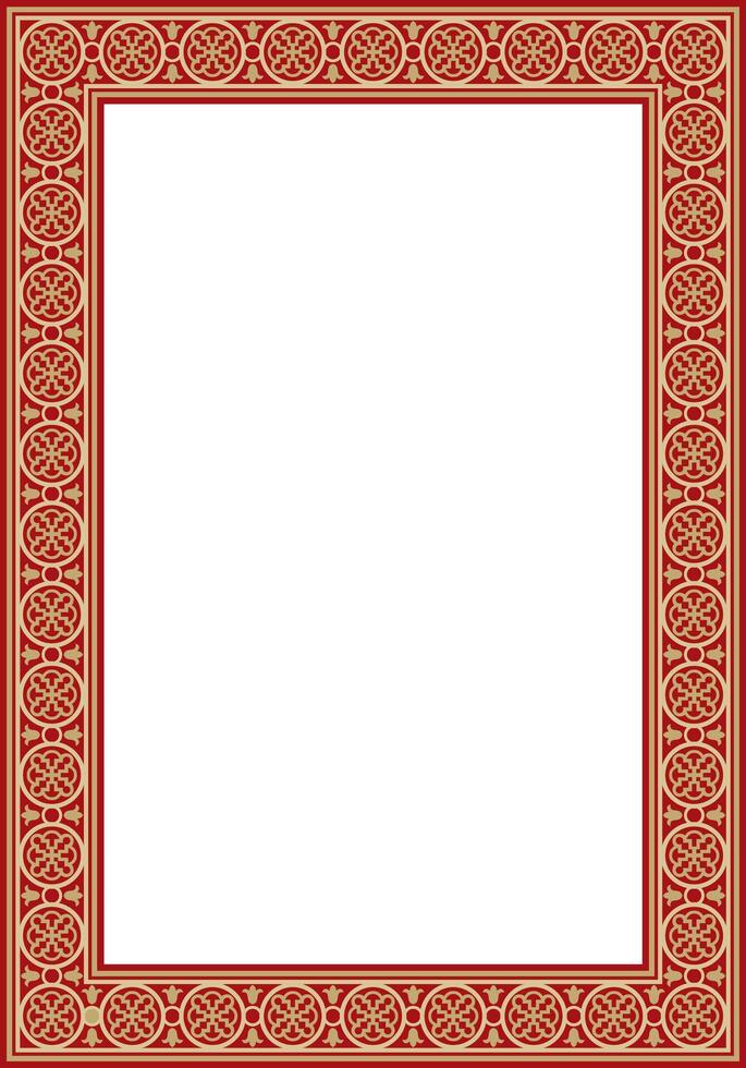 square European gold with red ornament. Rectangular pattern, circle, ring of the Middle Ages. Revival border. Decorations of palaces and churches vector