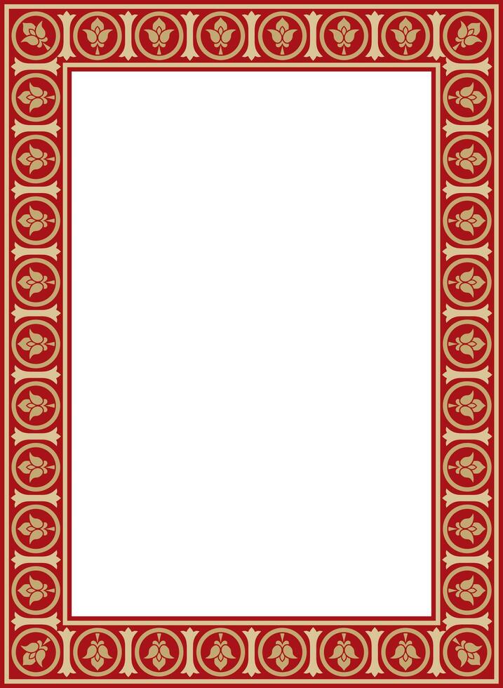 gold and red square classic byzantine ornament. Rectangle, border, Ancient Greece, Eastern Roman Empire frame. Decoration of Russian Orthodox Church vector