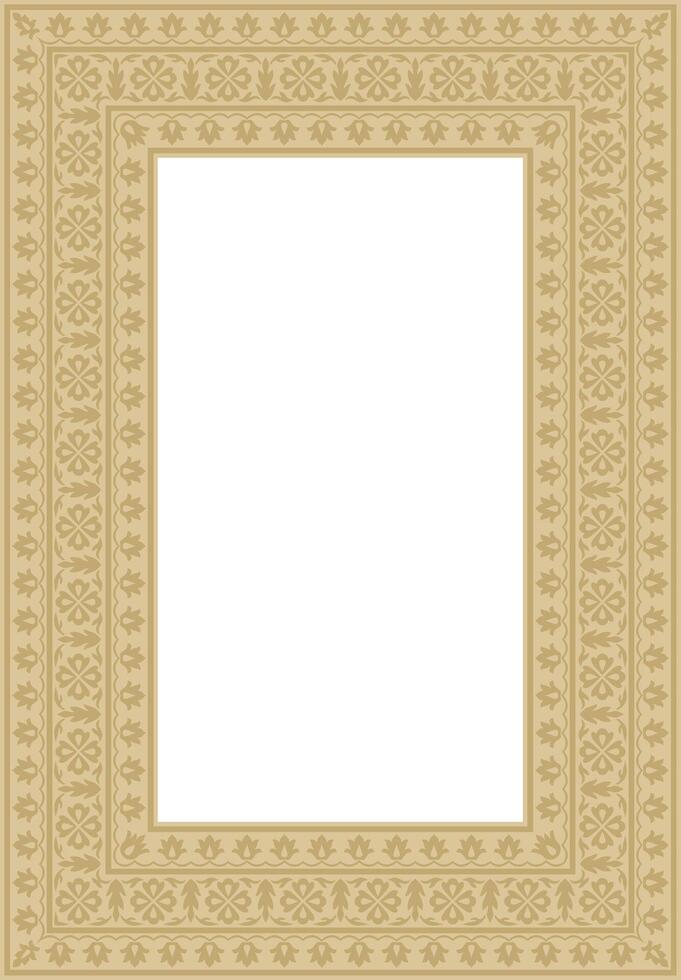 golden square Turkish national ornament. Ottoman border, frame. Ethnic floral rectangle, Seljuk Turks pattern. Decoration of Sultan's palaces. vector