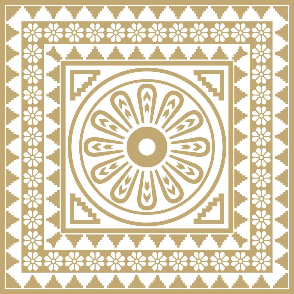 square Assyrian gold ornament. Rectangle, border, frame of Mesopatamia. Pattern of the ancient East. vector