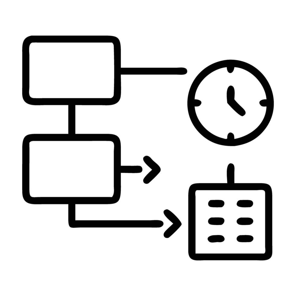 Content scheduling automation icon with clock and post design isolated on white background vector
