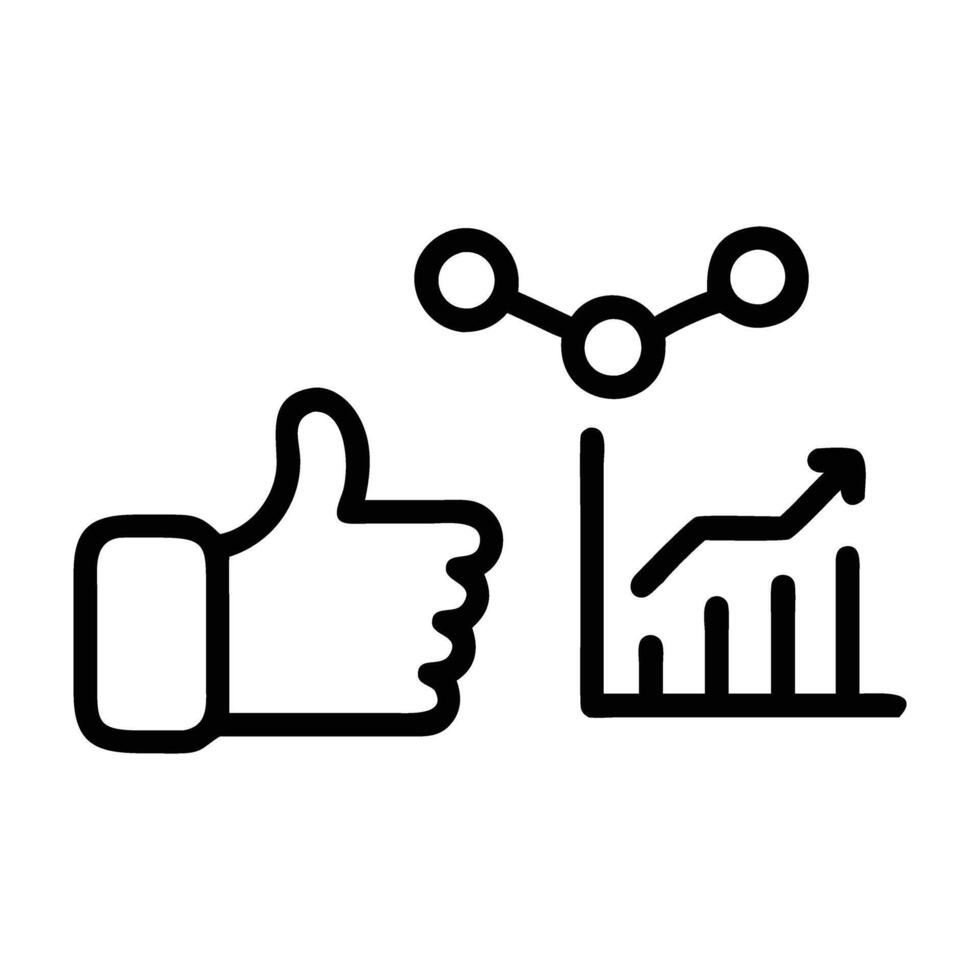 Social proof statistics icon with thumbs up and analytic detail on white background vector