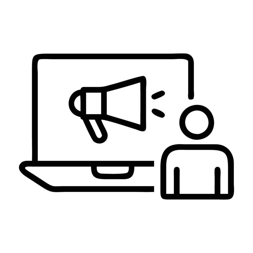 Modern webinar icon design with laptop screen and speaker on white background vector