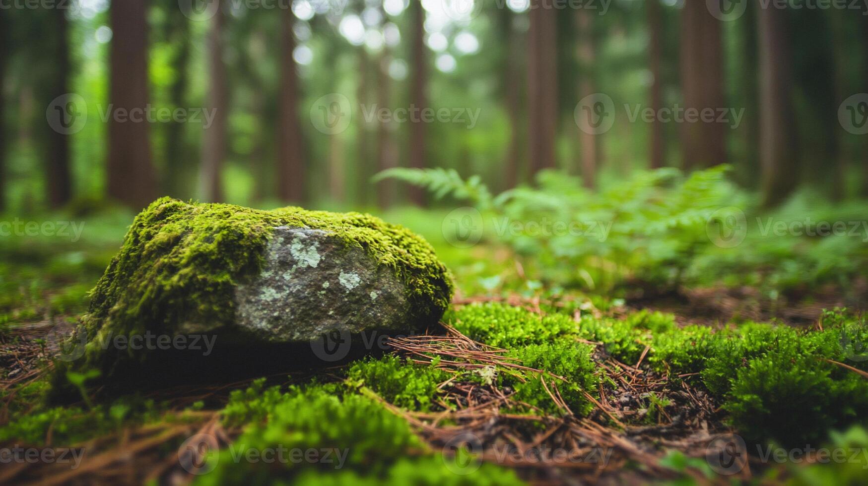 Moss-Covered Rock in Forest photo