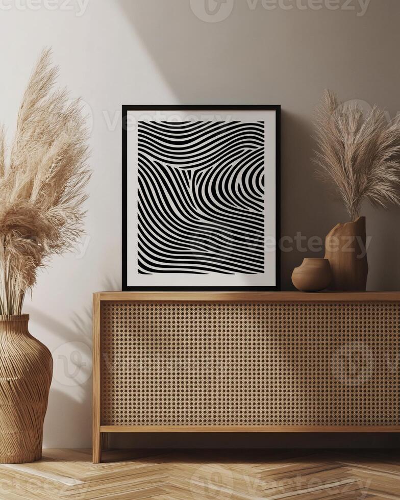 Abstract art print, modern lines, living room display photo