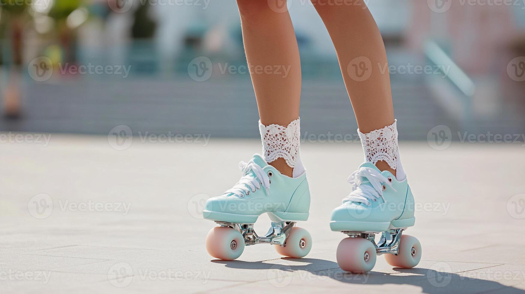 Roller skating girl outdoors, sunny day photo