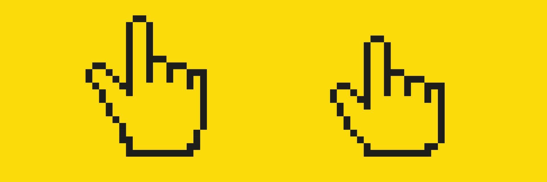 Pixel art hands pointing upward on yellow background vector
