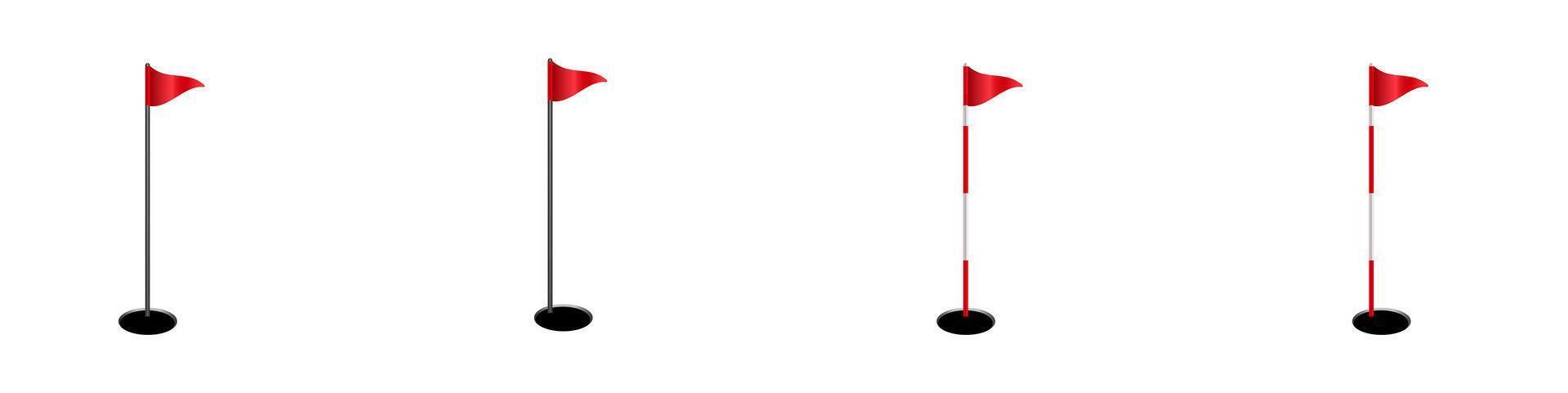 Four miniature golf flags with red flags and black balls vector