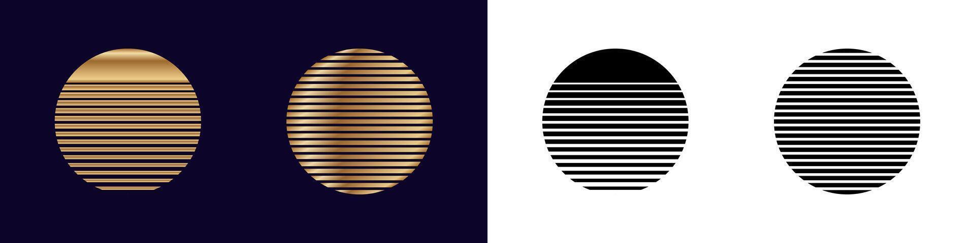 Oval patterns with stripes in gold and black on split background vector