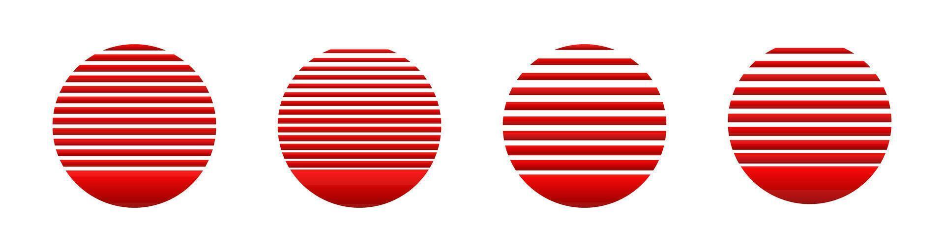 Red striped spheres. four abstract designs on white background vector
