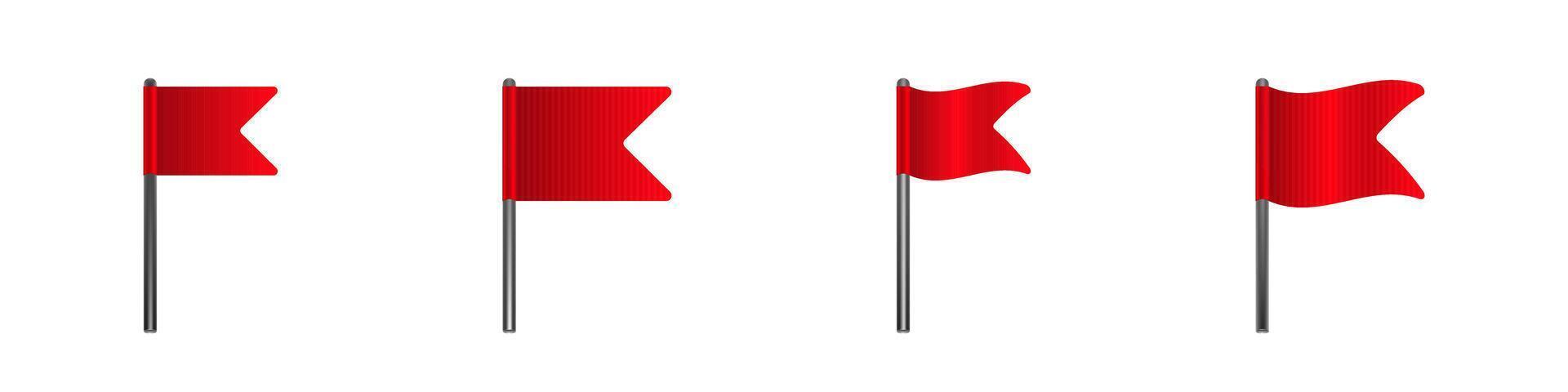 Collection of four red flags on silver poles vector