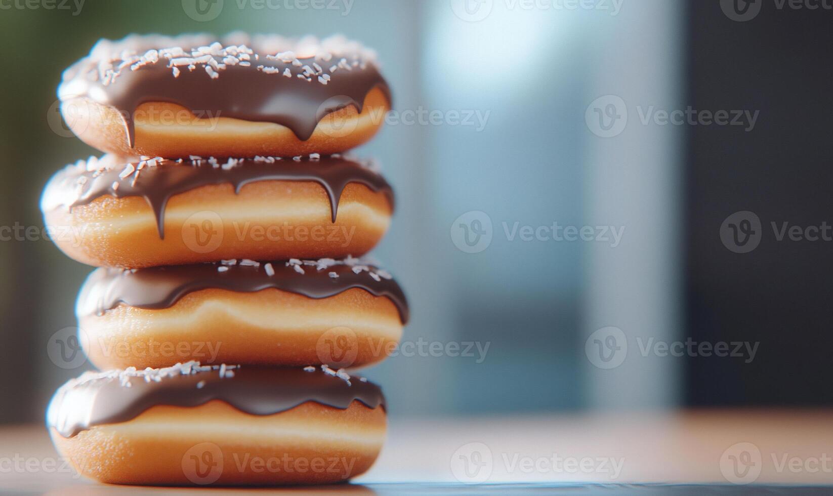 A stack of donuts with chocolate frosting photo