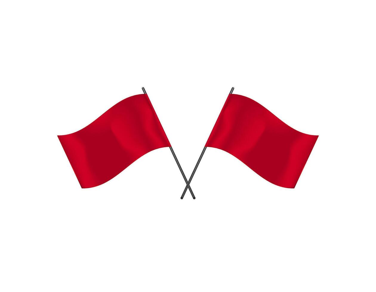 Two red flags crossed on poles symbolizing caution vector
