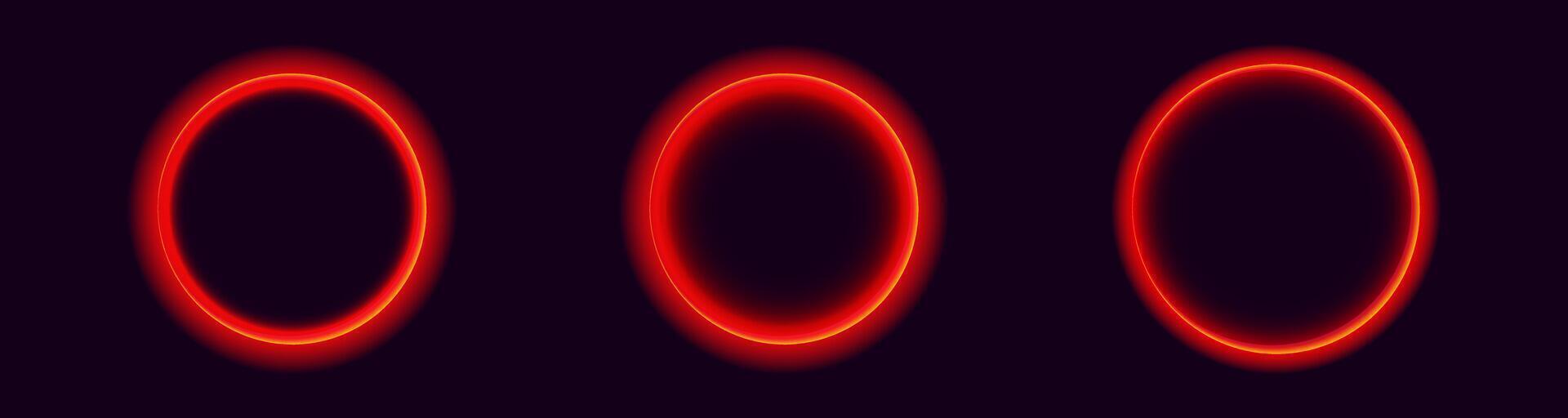Glowing red neon circles on dark background in abstract pattern vector