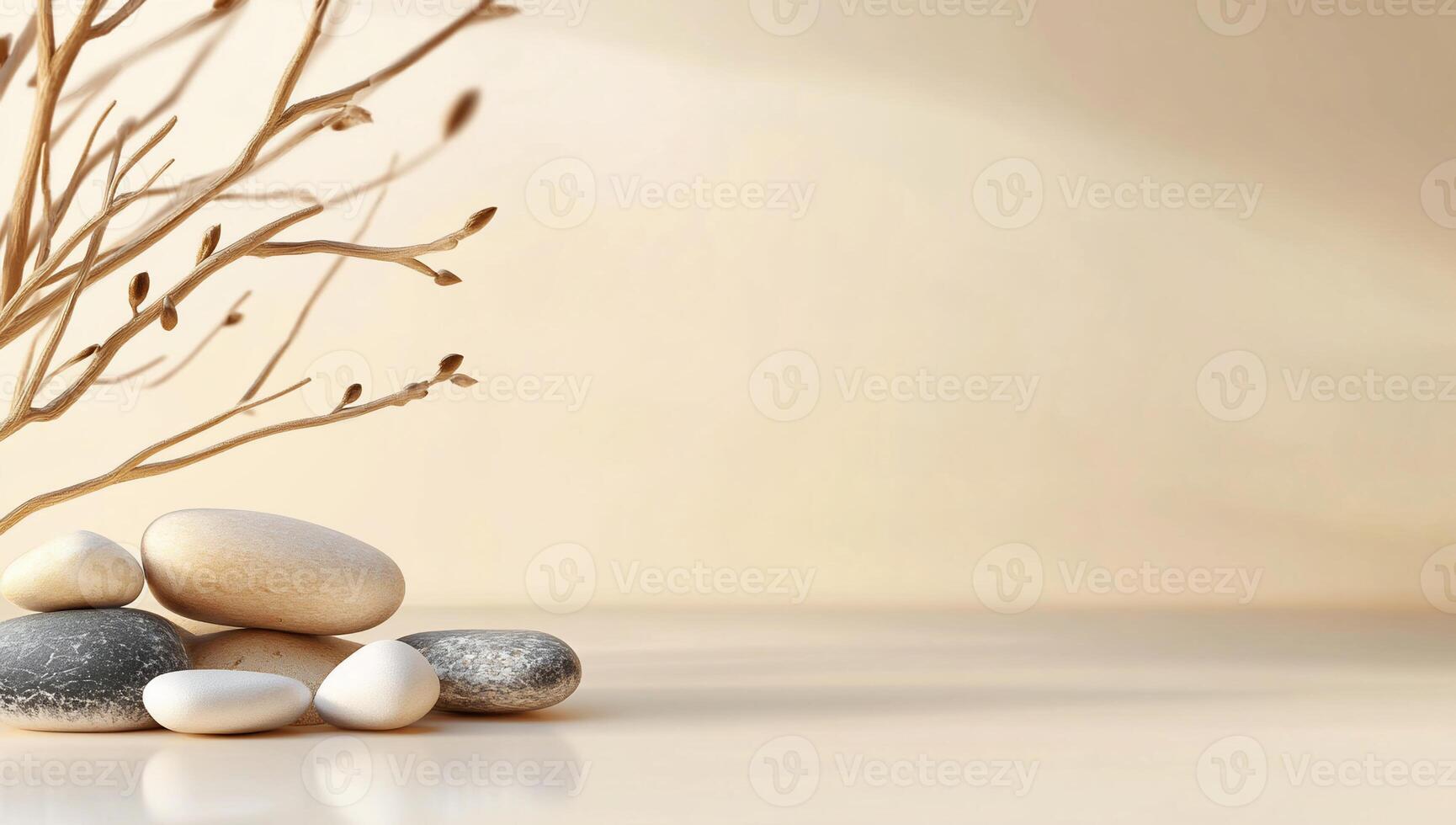 Zen stones, branches, soft light photo