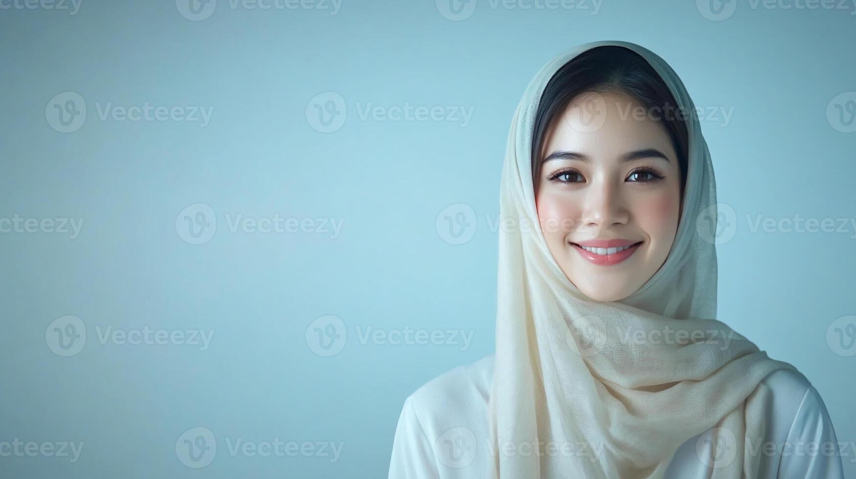 Smiling woman in hijab, soft lighting, studio portrait. photo