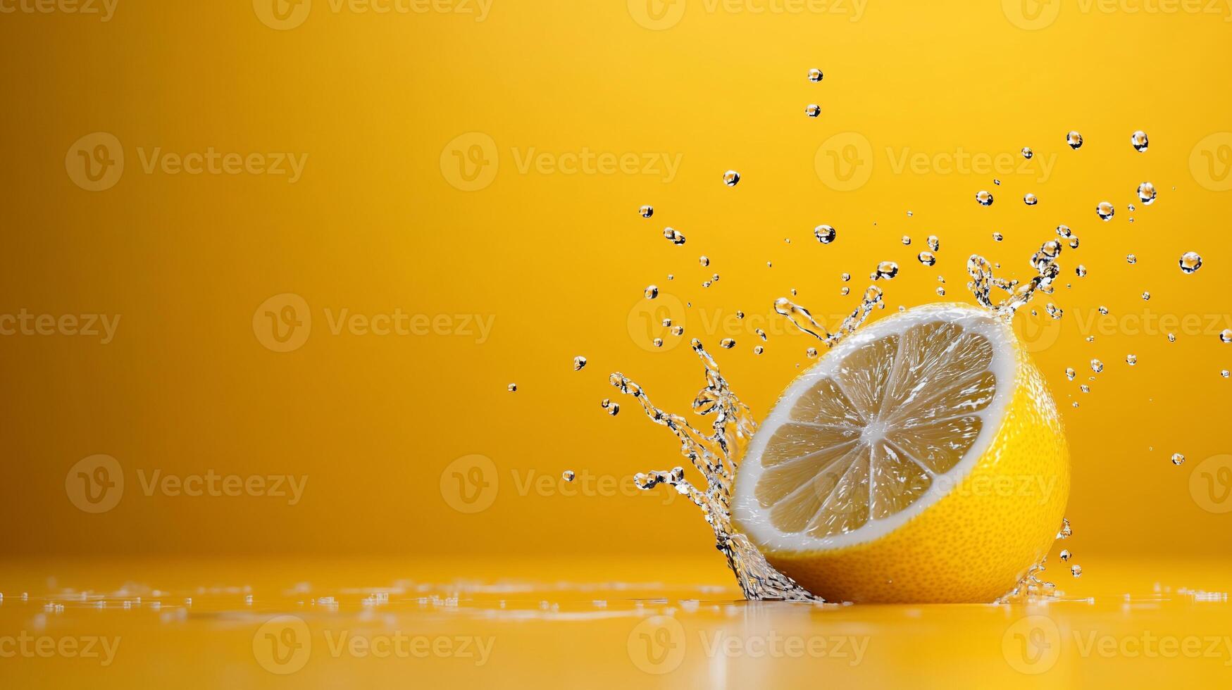 A lemon is being splashed with water photo