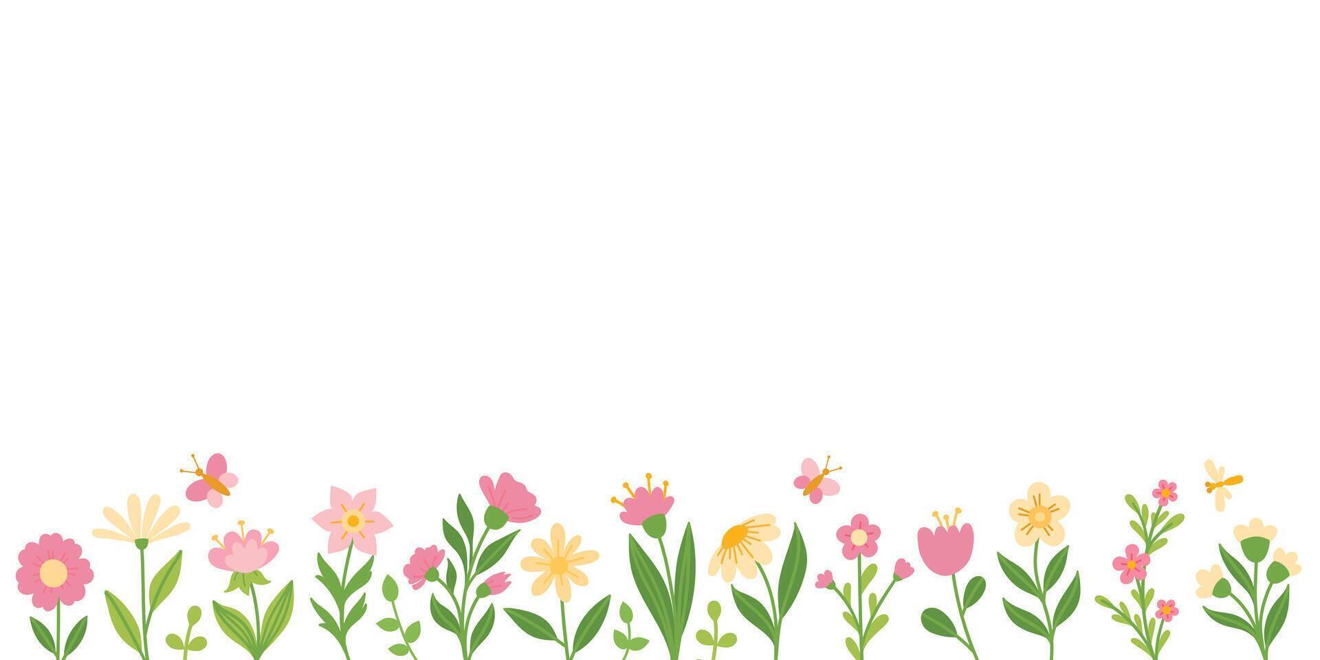 Horizontal banner with spring flowers vector
