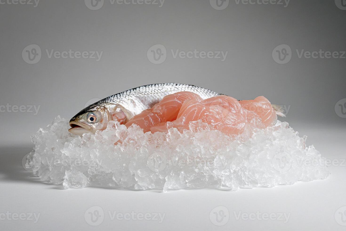 Fresh fish fillets on ice photo