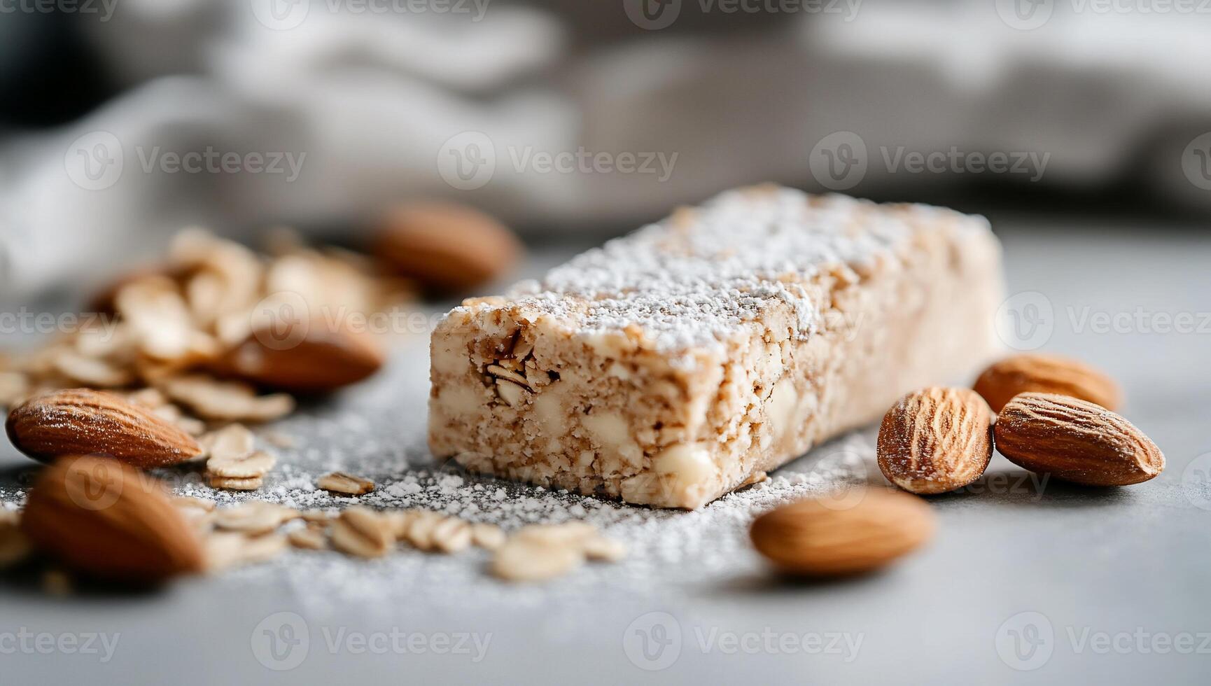 Nutritious energy bar with almonds and oats photo
