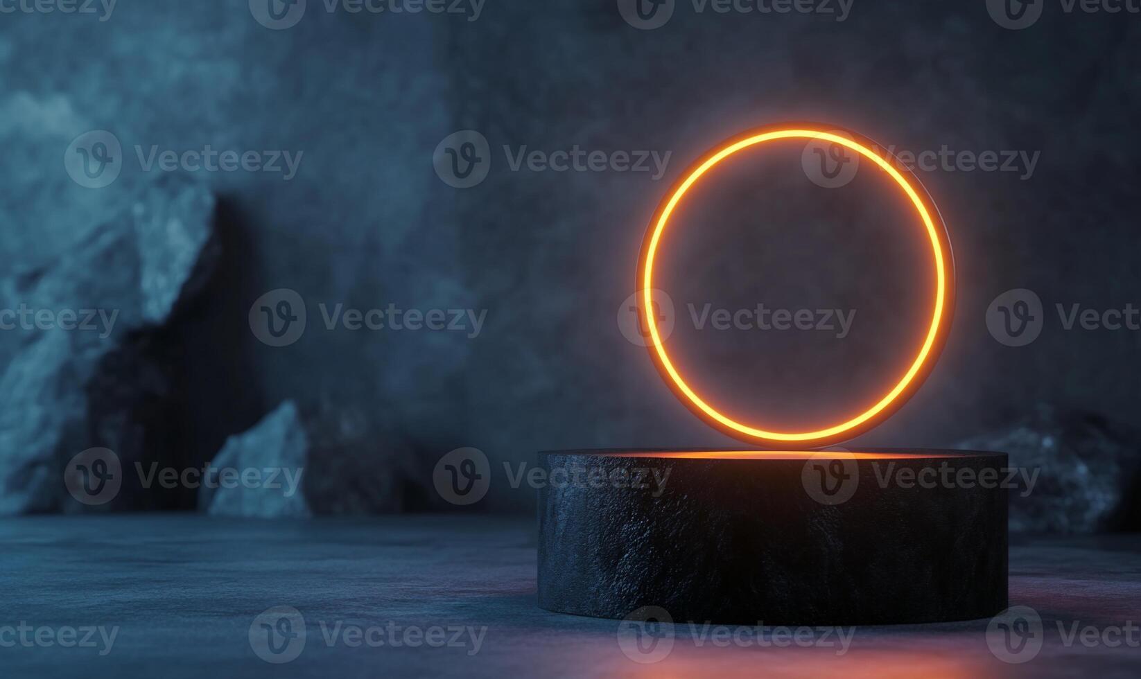 Dark, moody display podium with glowing circle photo