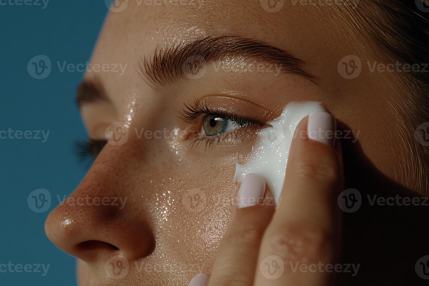A woman is applying a cream to her eye photo