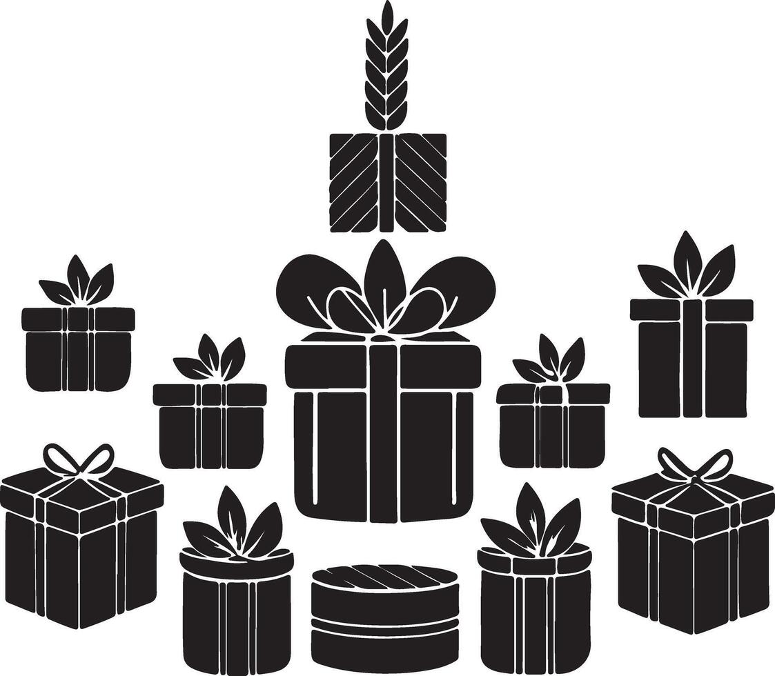 Set Of Gift Box Art Silhouette vector