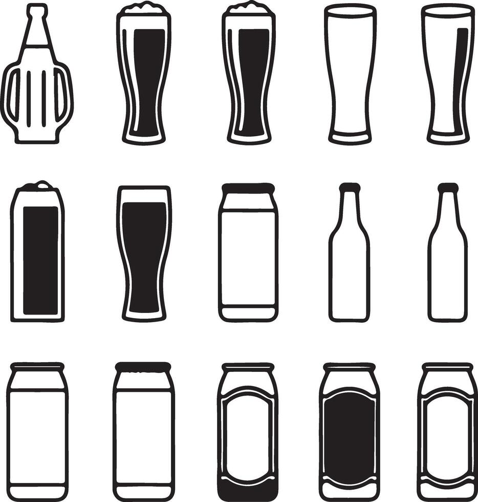 15 Different Beer Style Set Silhouette vector