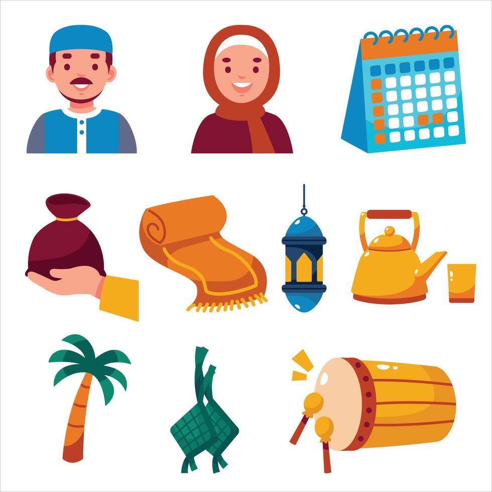 Colorful Ramadan and Eid Festive Elements Set vector