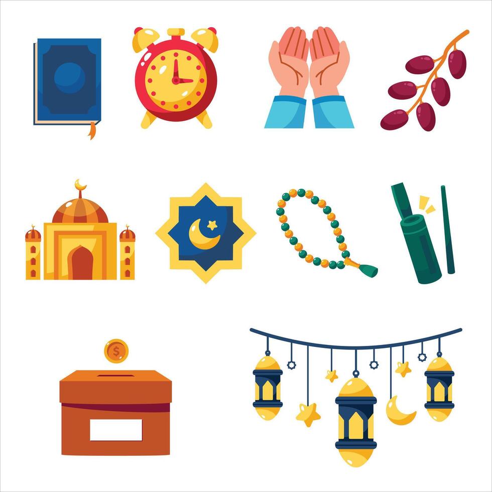 Ramadan Celebration Icons Collection in Flat Design vector