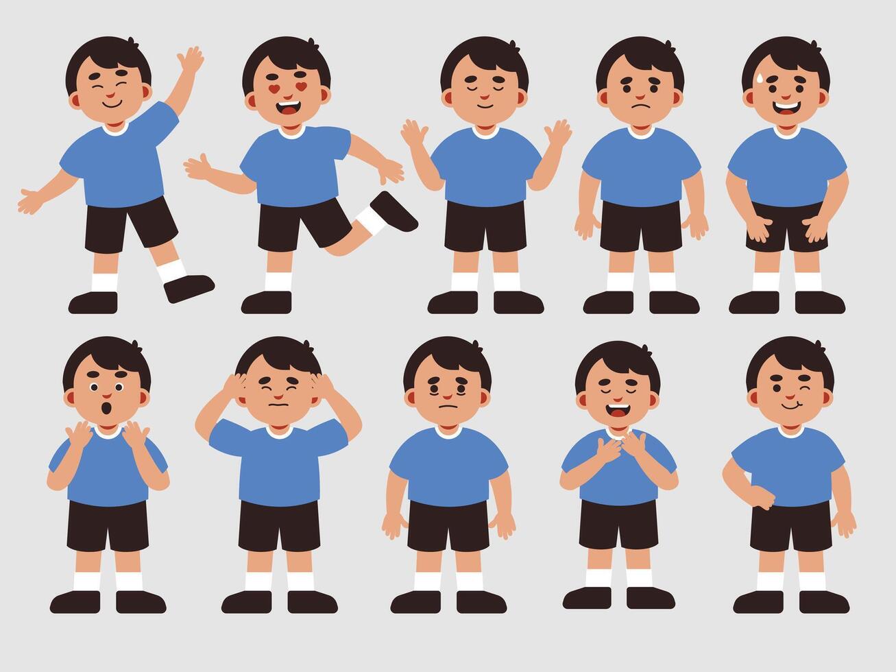 Cartoon Boy Demonstrating a Range of Emotions and Actions vector