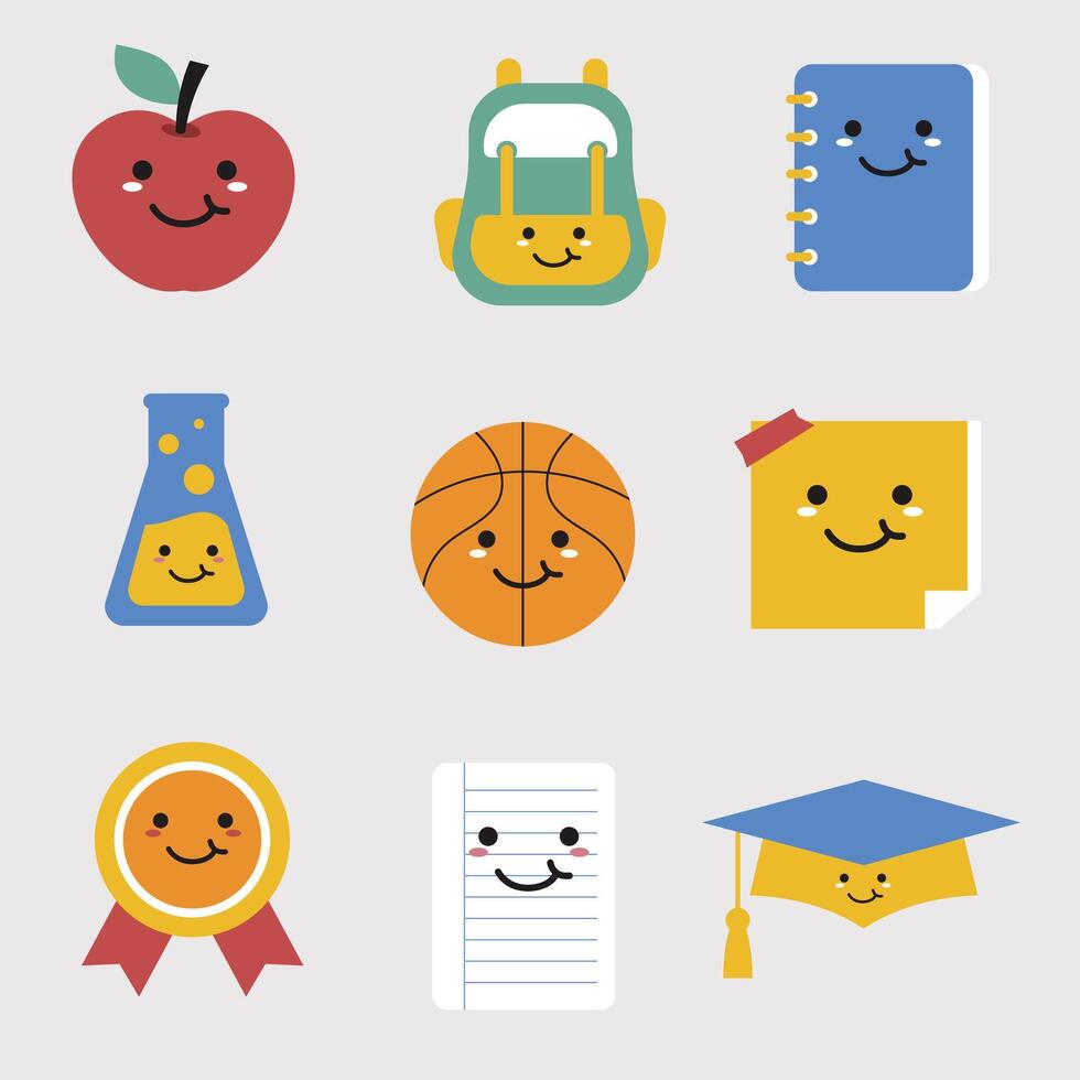 Cheerful School and Education Themed Cartoon Icons Collection vector