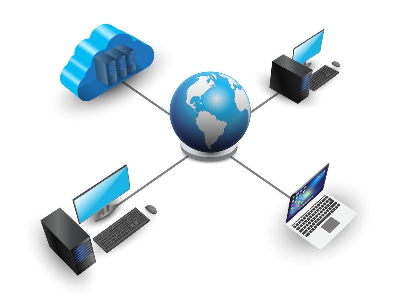 Cloud computing 3D concept on white background. Global networking. vector