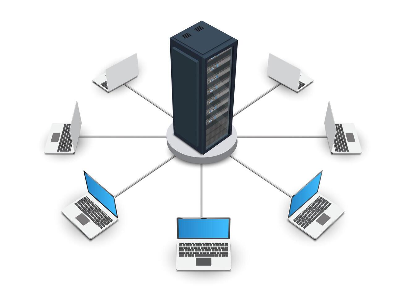 Lan network diagram for technology and business concept on white background. WAN 3D of computer networking. vector