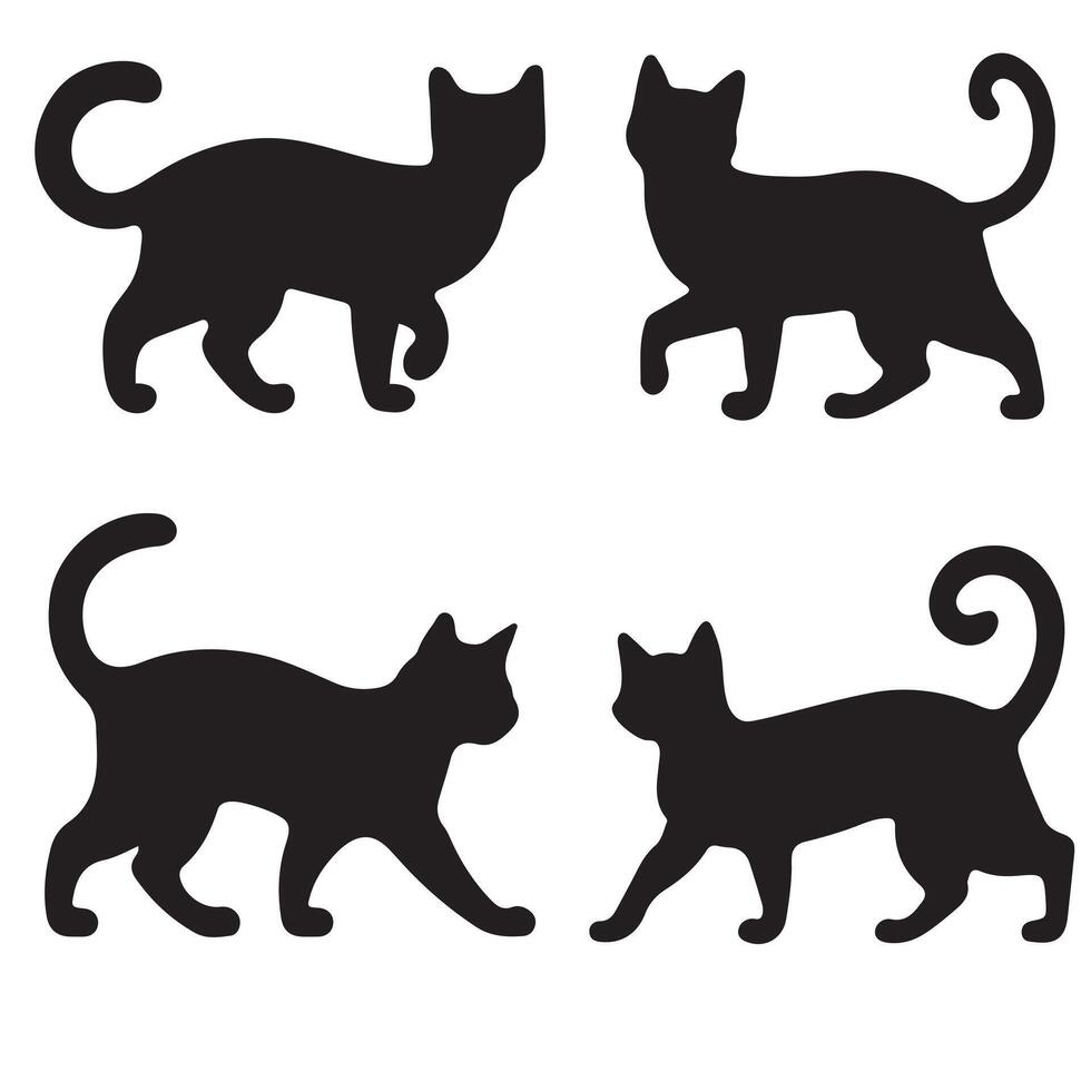 Set Of Black Cat Silhouettes vector