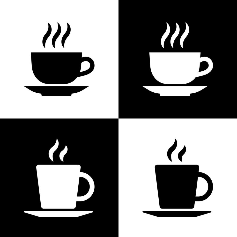 Monochromatic Silhouette Icon Set Depicting Coffee Cups with Steam vector
