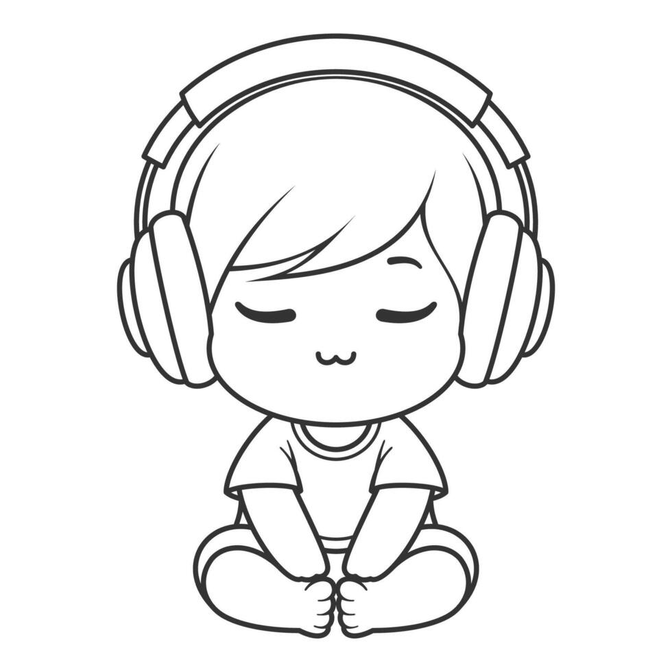 The boys really enjoyed the music from the headphones, for coloring vector