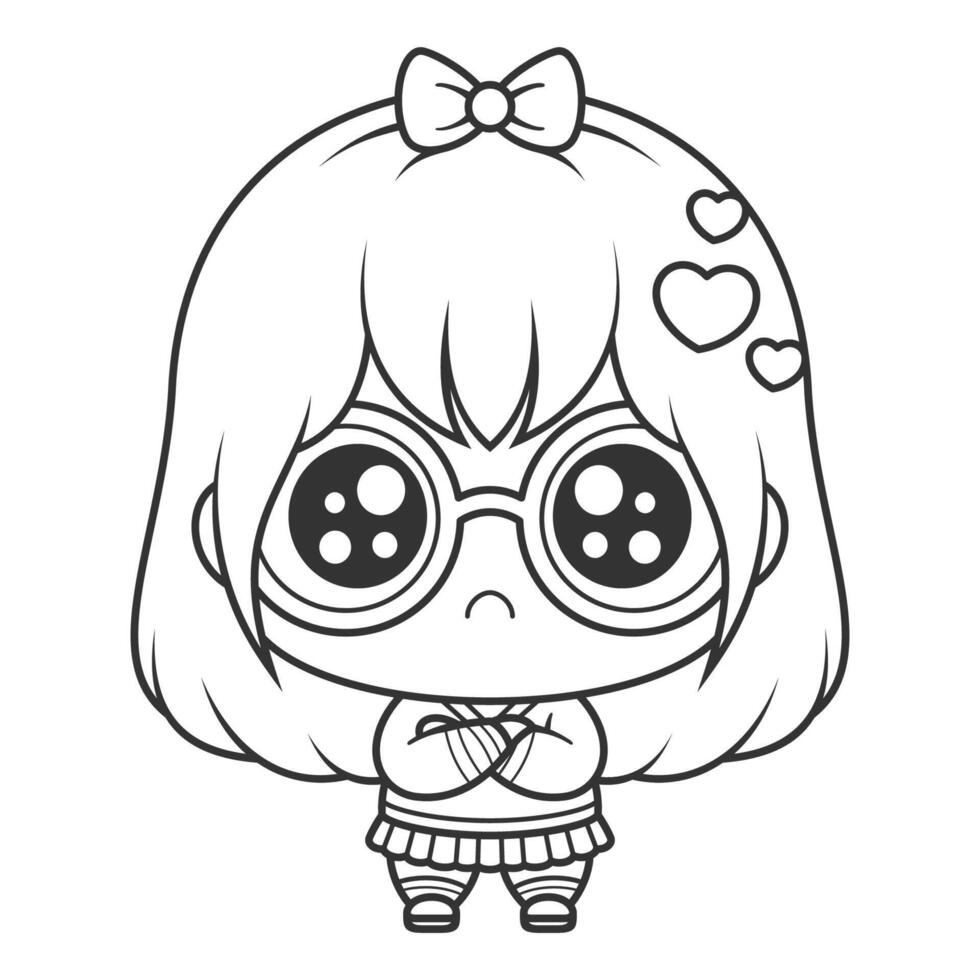 The little girl is feeling angry, for coloring vector