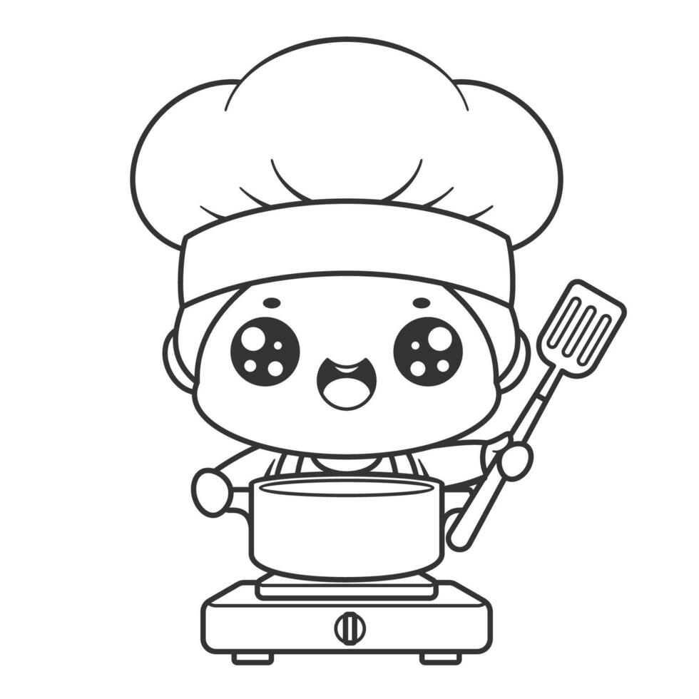The boy is cooking food, for coloring vector