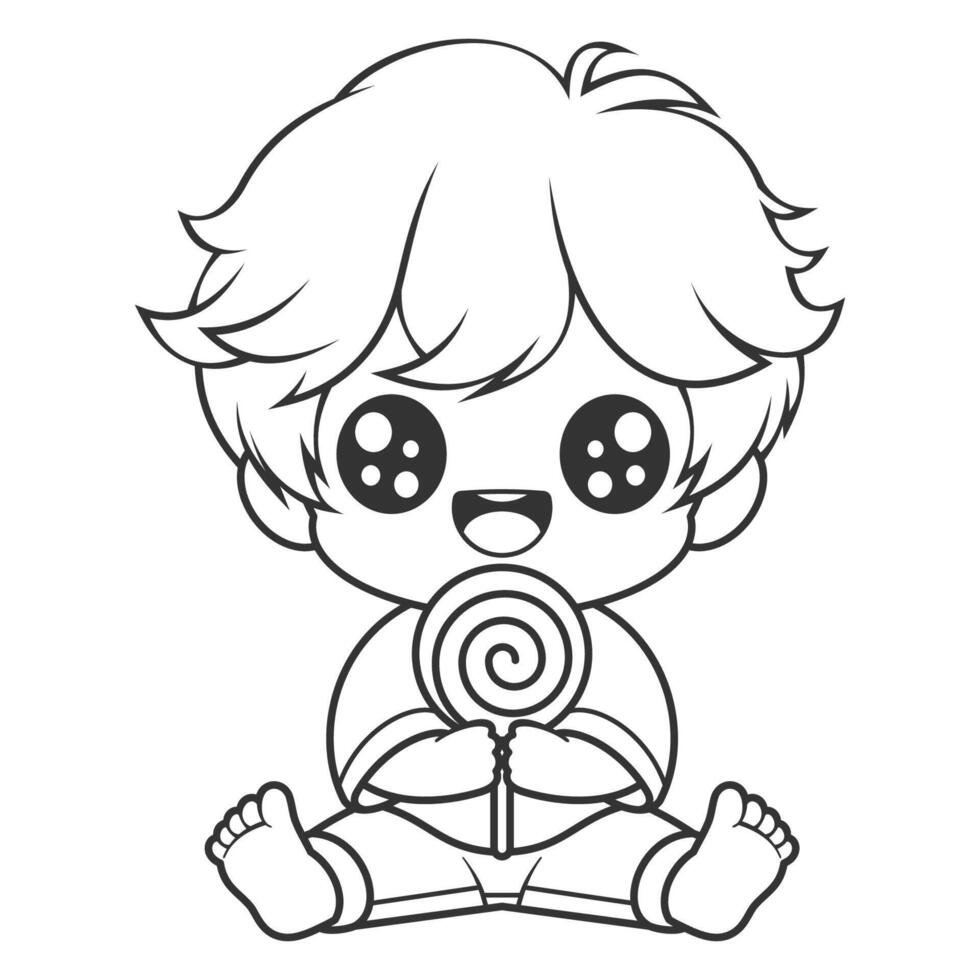 Boy sitting eating candy, for coloring vector