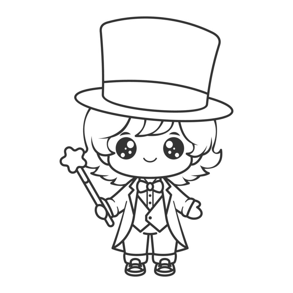 Little girl becomes a magician, for coloring vector