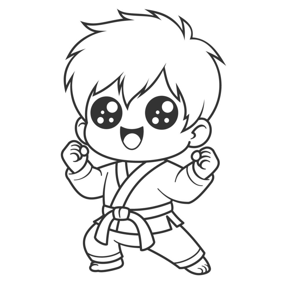 Children learn to become martial arts experts, for coloring vector