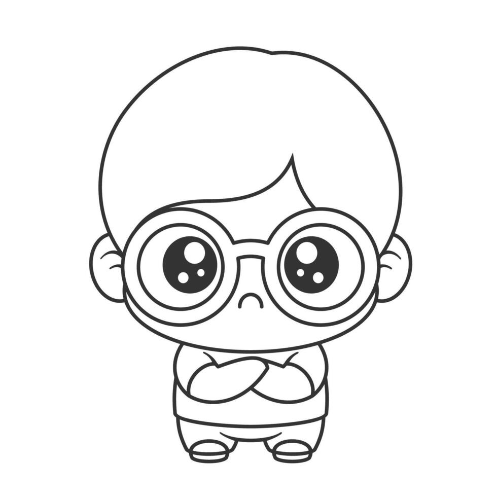 The little boy with glasses is angry, for coloring vector