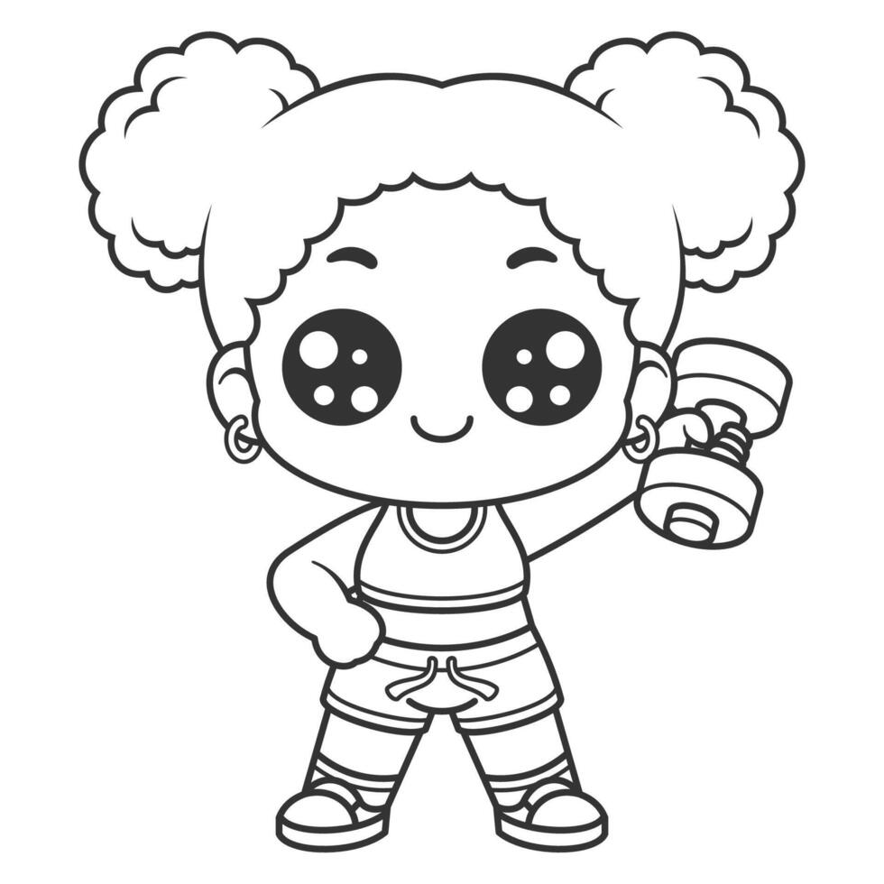 Little girl exercising, for coloring vector