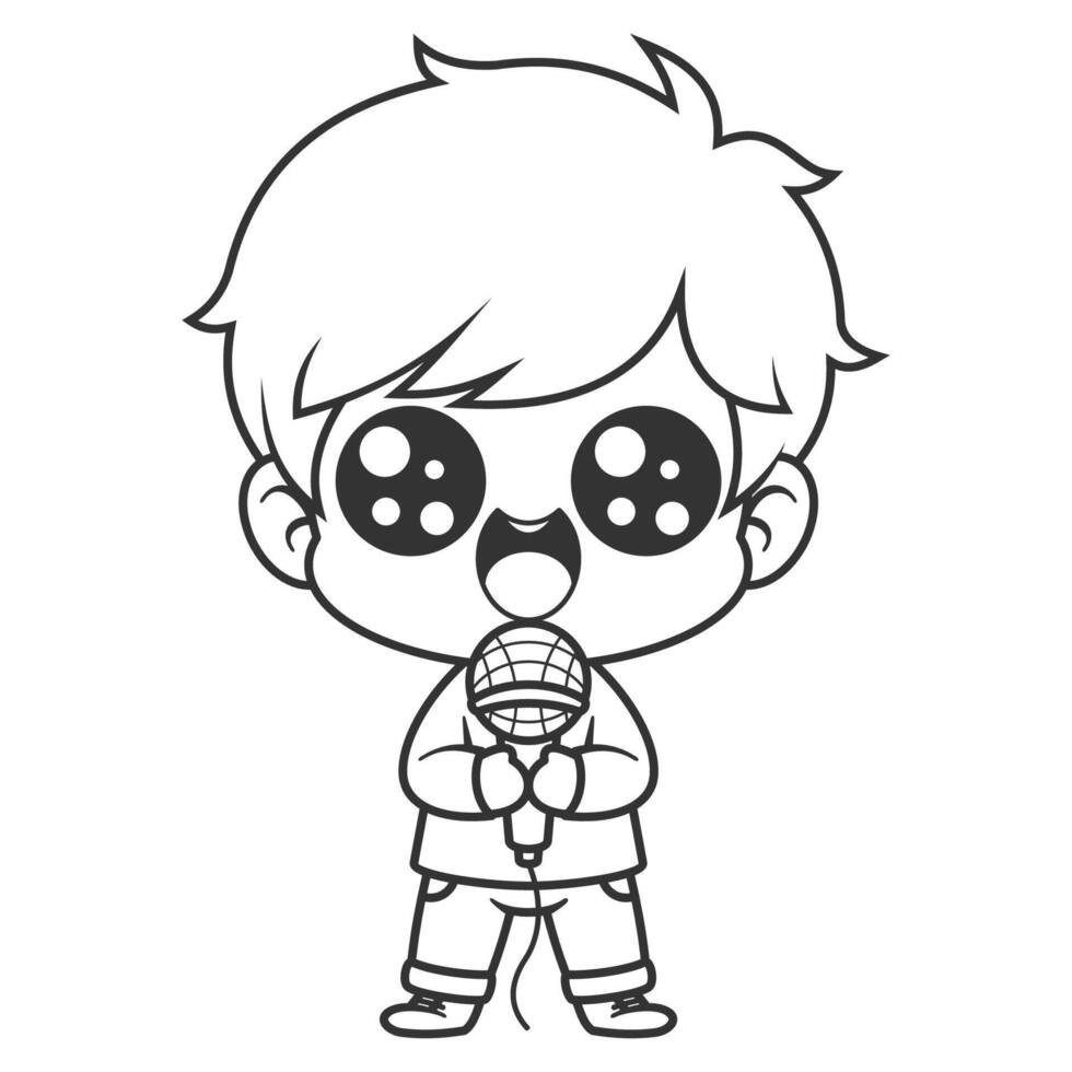 The boy sang very well, for coloring vector