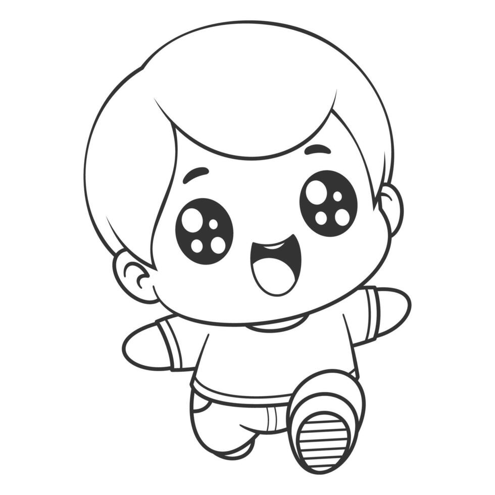 Cute boy running happily, for coloring vector