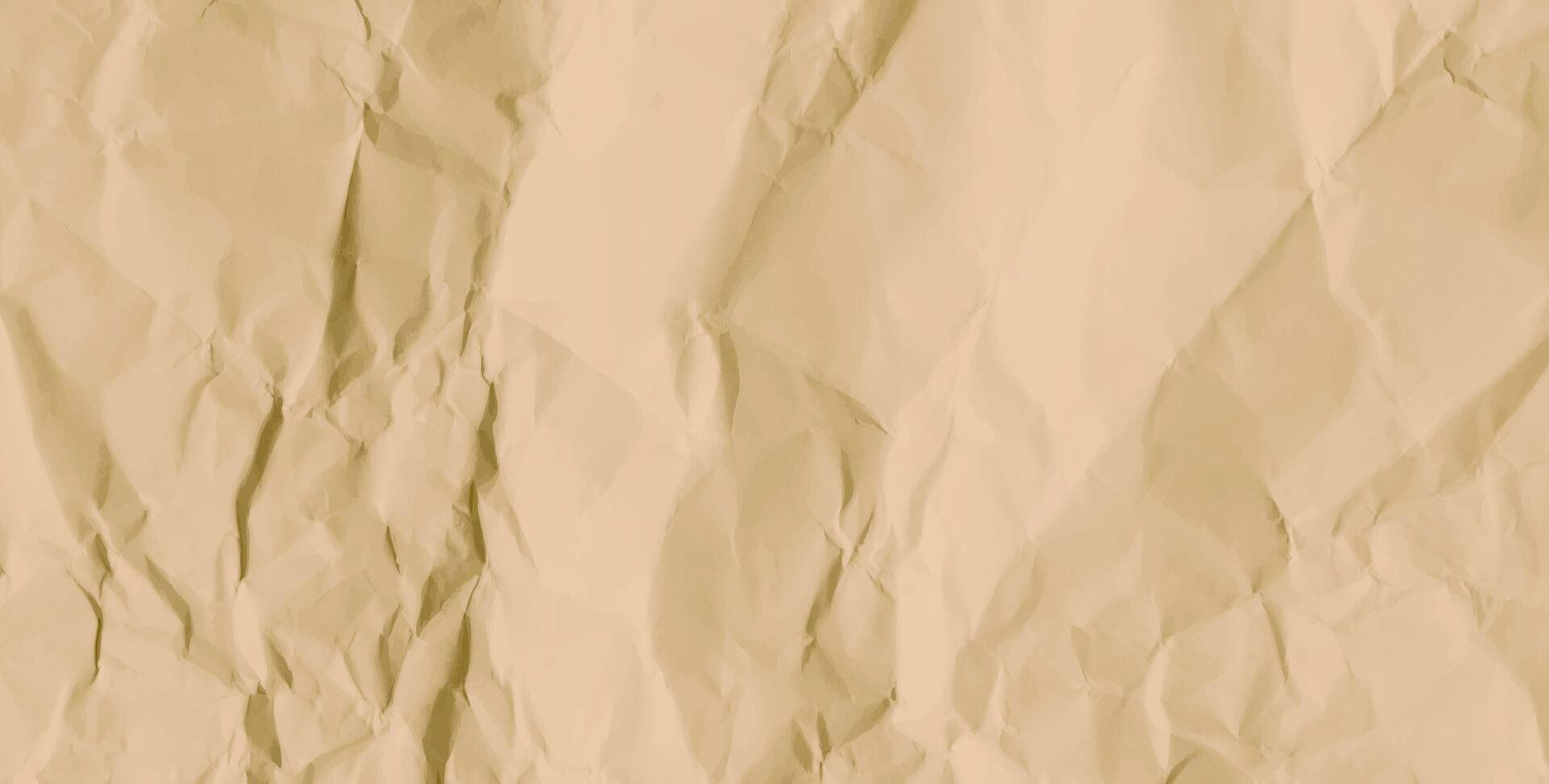 Crumpled brown craft paper texture with visible folds and creases, creating a realistic aged and wrinkled effect for backgrounds, vintage designs, banner, scrapbooking, and artistic overlays. vector