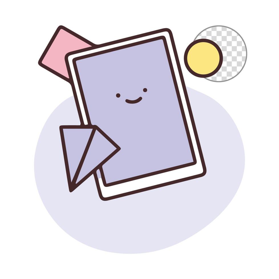 A cute cartoon tablet with a paper airplane and sun. vector