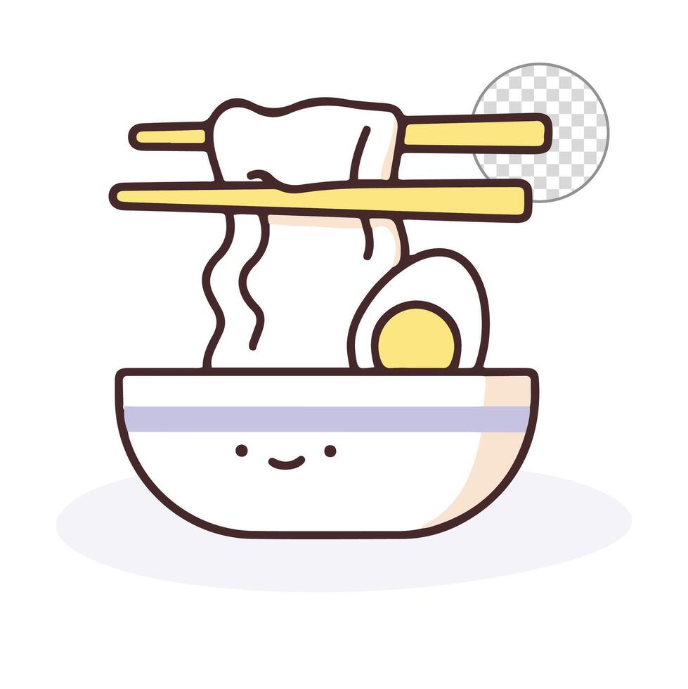 A cute cartoon bowl of ramen noodles with chopsticks. vector